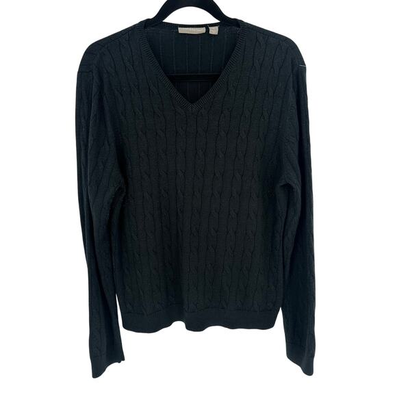 Croft & Barrow Black V-Neck Sweater Ribbed Cable Knit Metallic Fibers Winter XL - Picture 1 of 7
